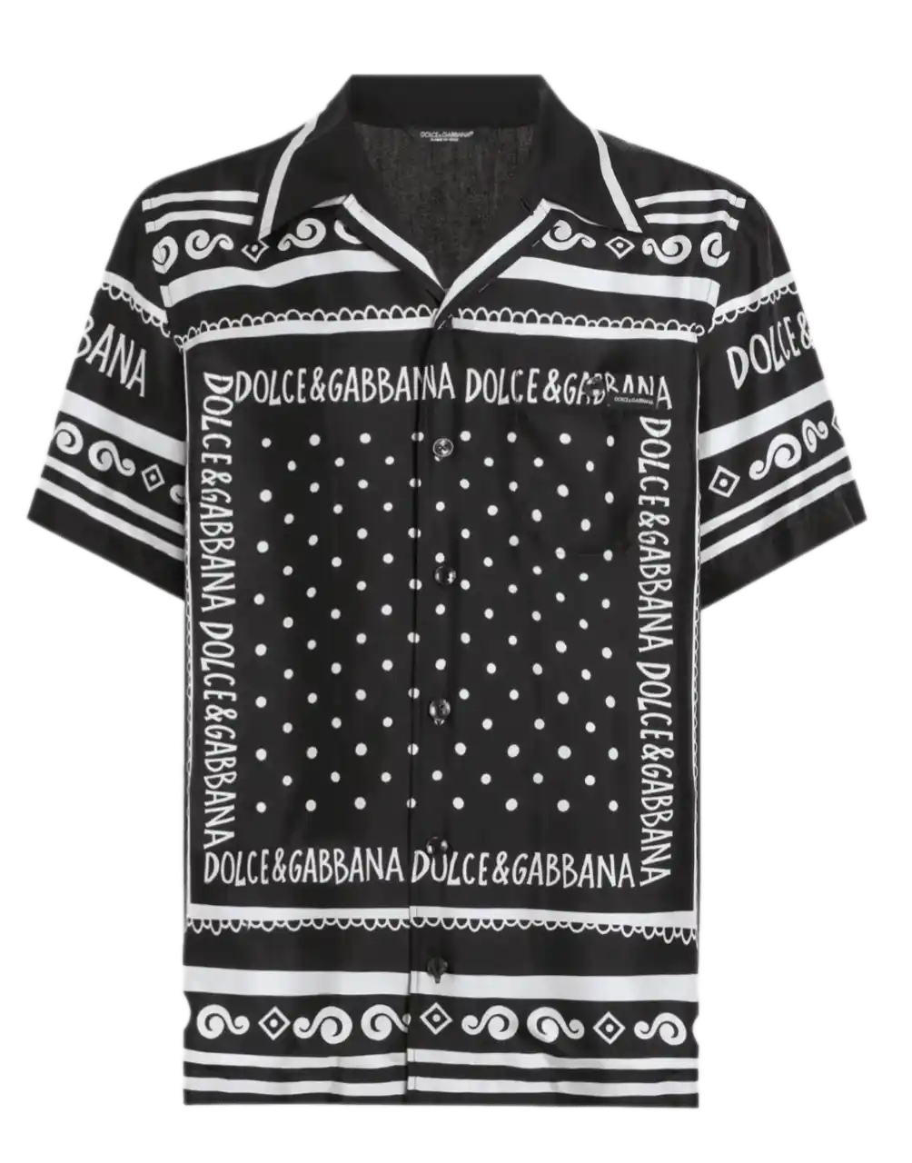 Dolce and Gabbana Printed Silk and Denim Shirt - Black