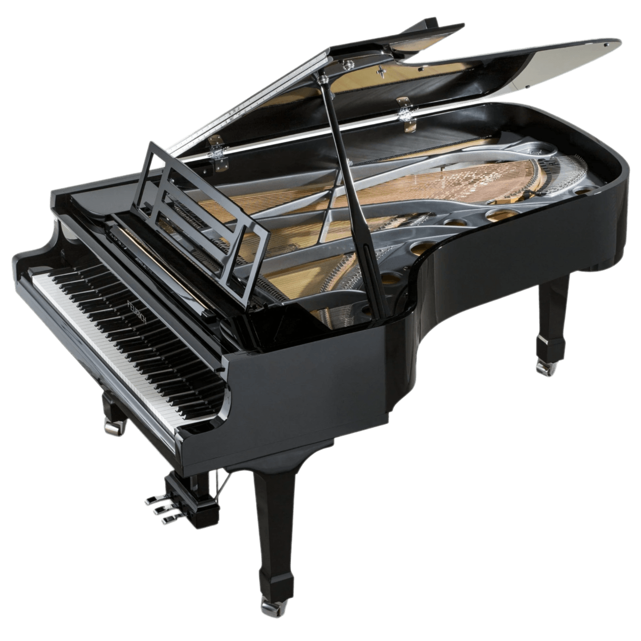 Feurich 218 Concert I Grand Piano Polished Black with Chrome Fittings