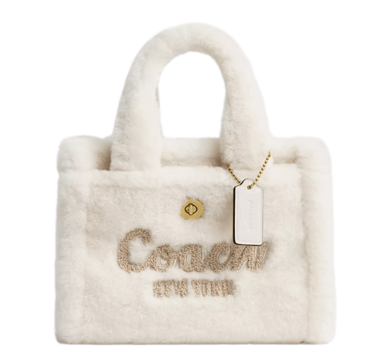 Coach Cargo Tote Bag 20 In Shearling - Brass/Chalk