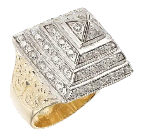 9ct Gold Solid Heavy Gem-set Pyramid Ring Large Size
