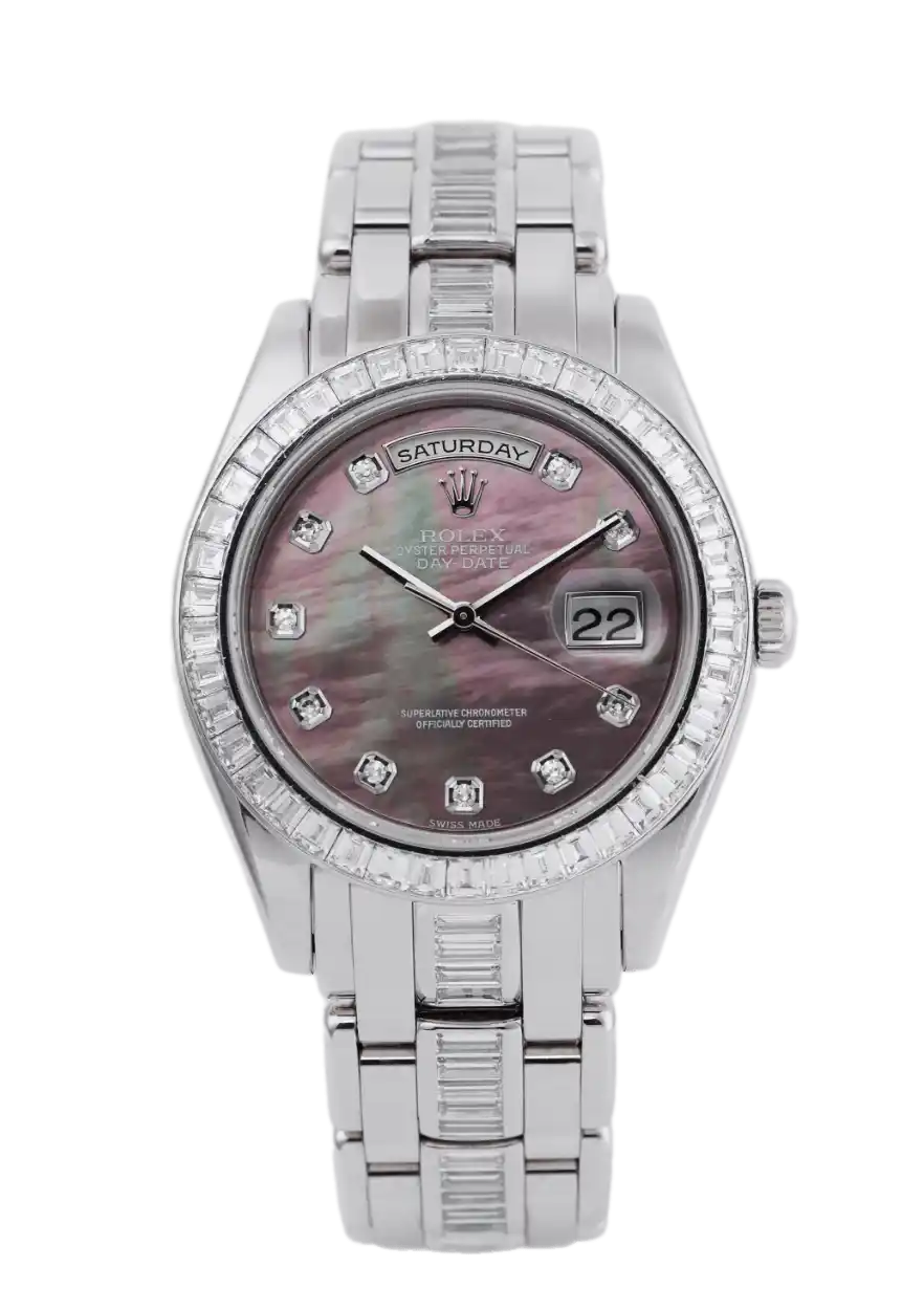 Rolex Day-Date Black Mother of Pearl Diamond Dial - 39mm, Platinum, Diamond Bezel (2000)