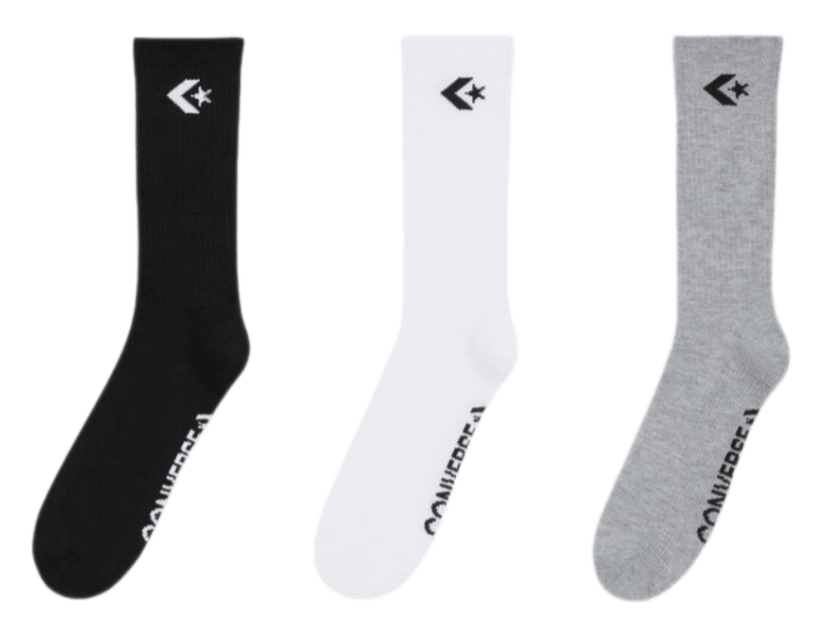 Converse 3-Pack Embroidered Crew Socks - Black/White/Gray