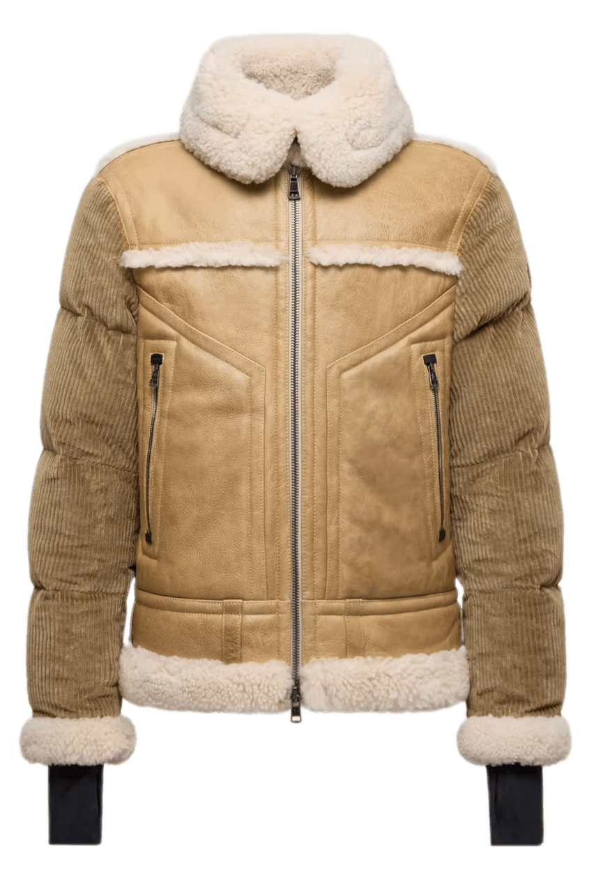 Moncler Argens Leather & Shearling Short Down Jacket - Beige