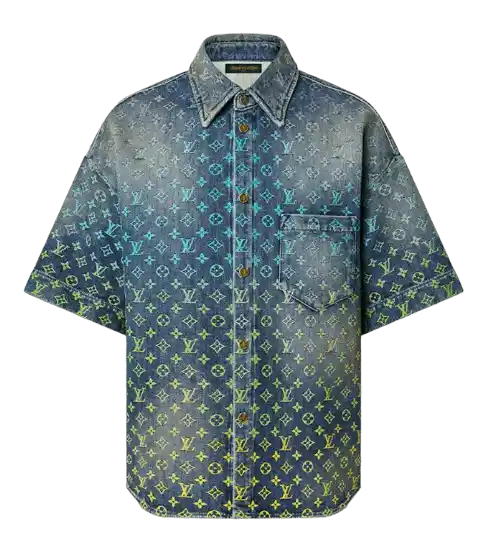 Louis Vuitton Rainbow Monogram Short-Sleeved Denim Shirt - Indigo Blue