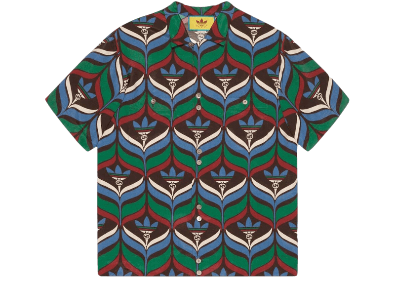 Gucci x adidas Trefoil Print Bowling Shirt - Brown/Green