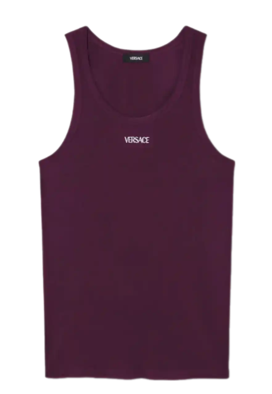 Versace Logo Ribbed Tank Top - Burgundy