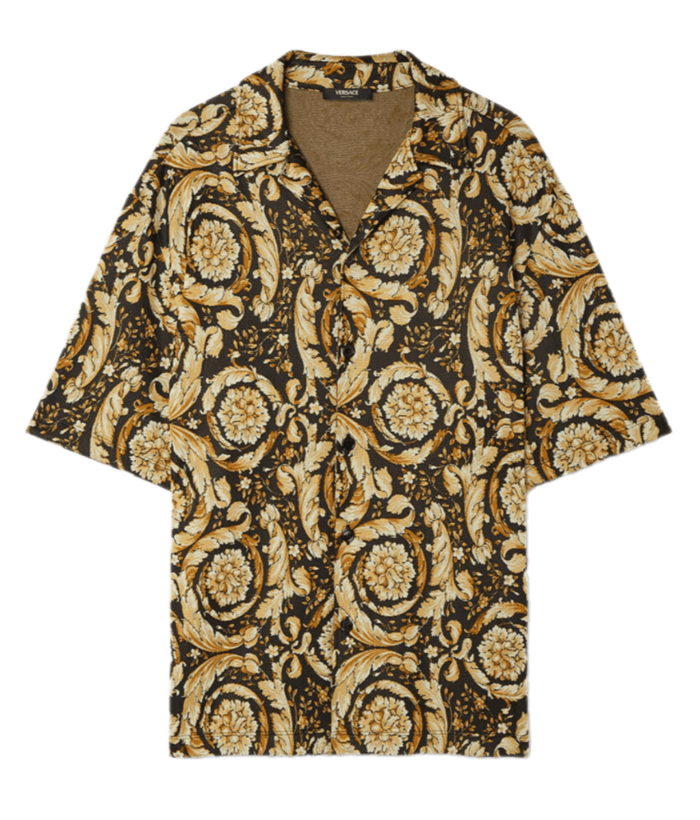 Versace Barocco Jacquard Jersey Shirt - Black and Gold