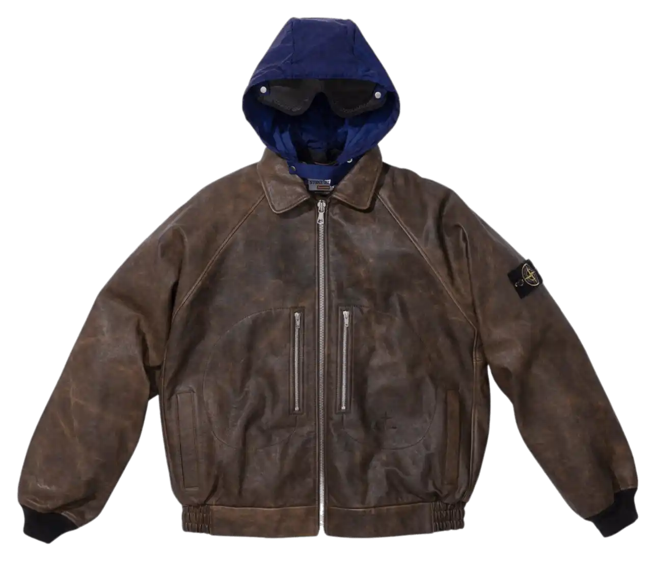 Supreme Stone Island Leather Bomber Jacket - Brown