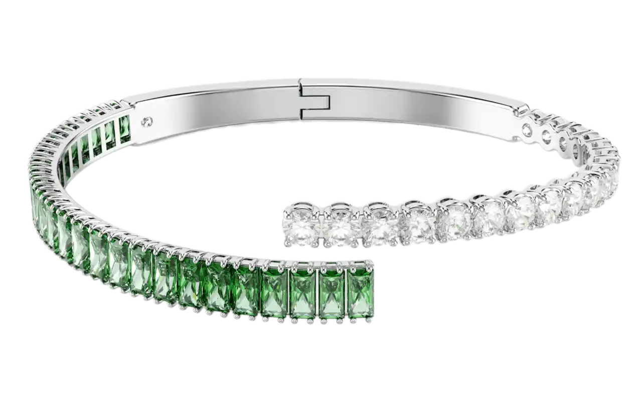 Swarovski Matrix Bangle - Green, Rhodium Plated