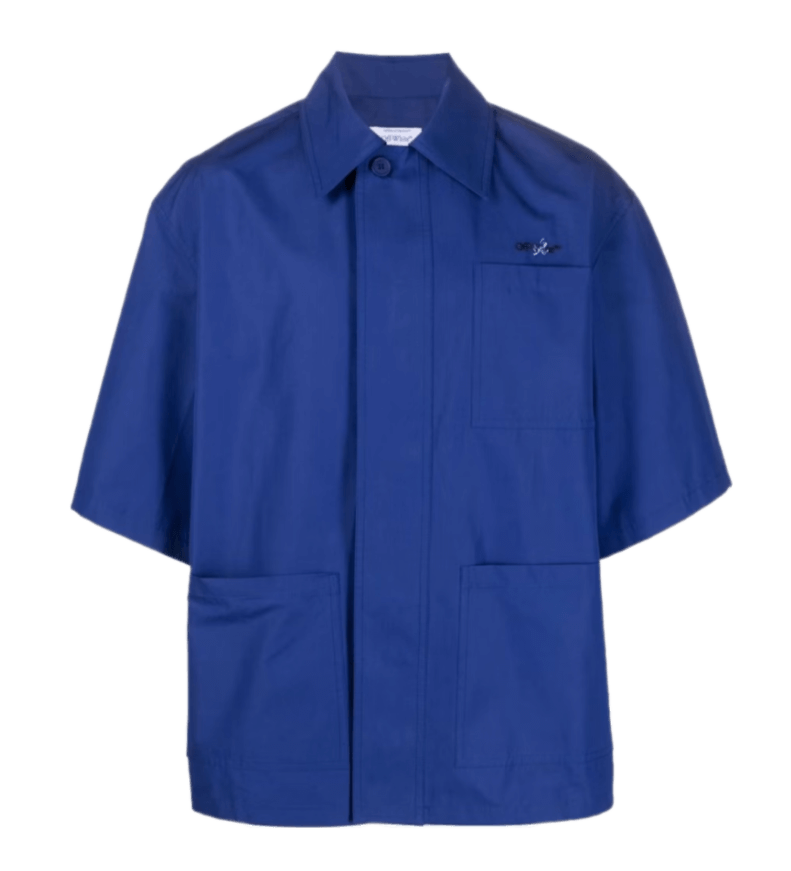 OFF-WHITE Bookish Flower Cotton Utility Button Down Shirt - Blue/Black