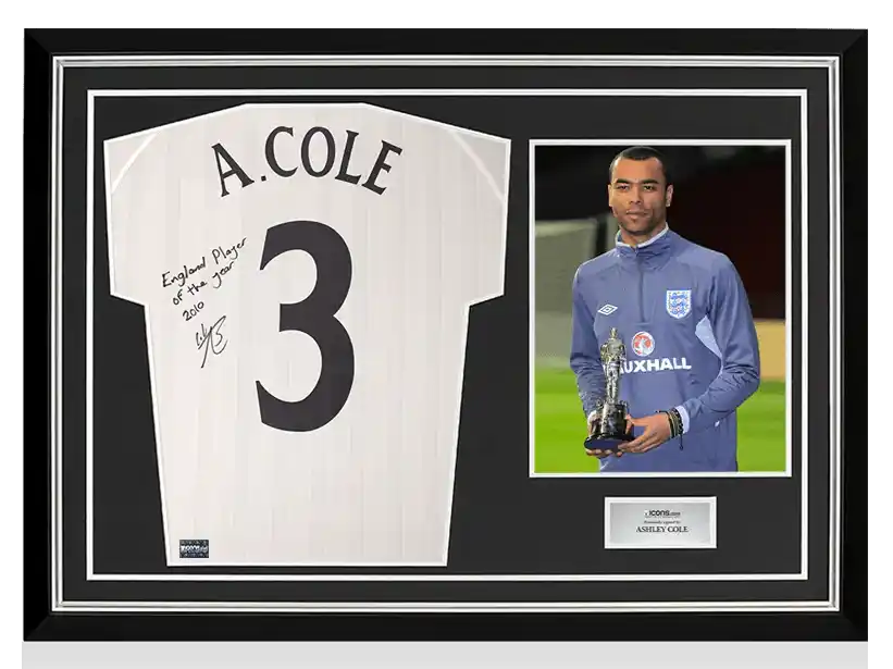 Ashley Cole Back Signed England 2002 Home Shirt - England Player of the Year 2010 Inscription In Hero Frame: Option 1