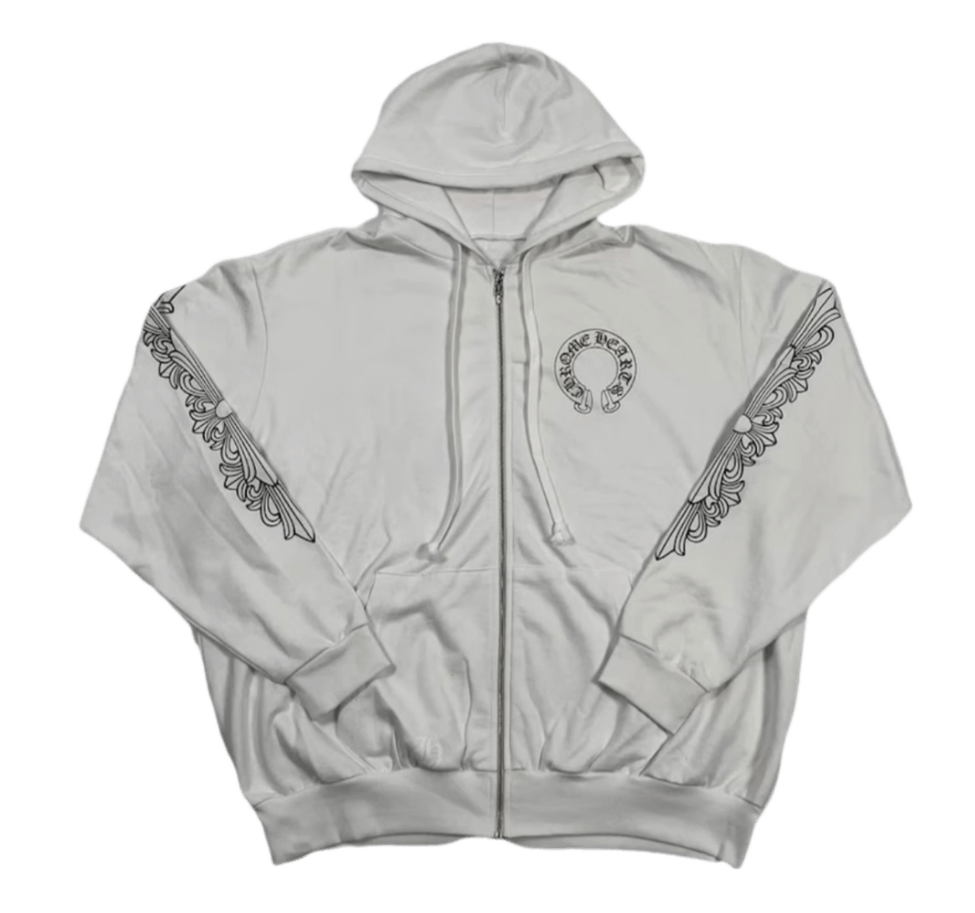 Chrome Hearts Horseshoe Floral Zip Up Hoodie - White