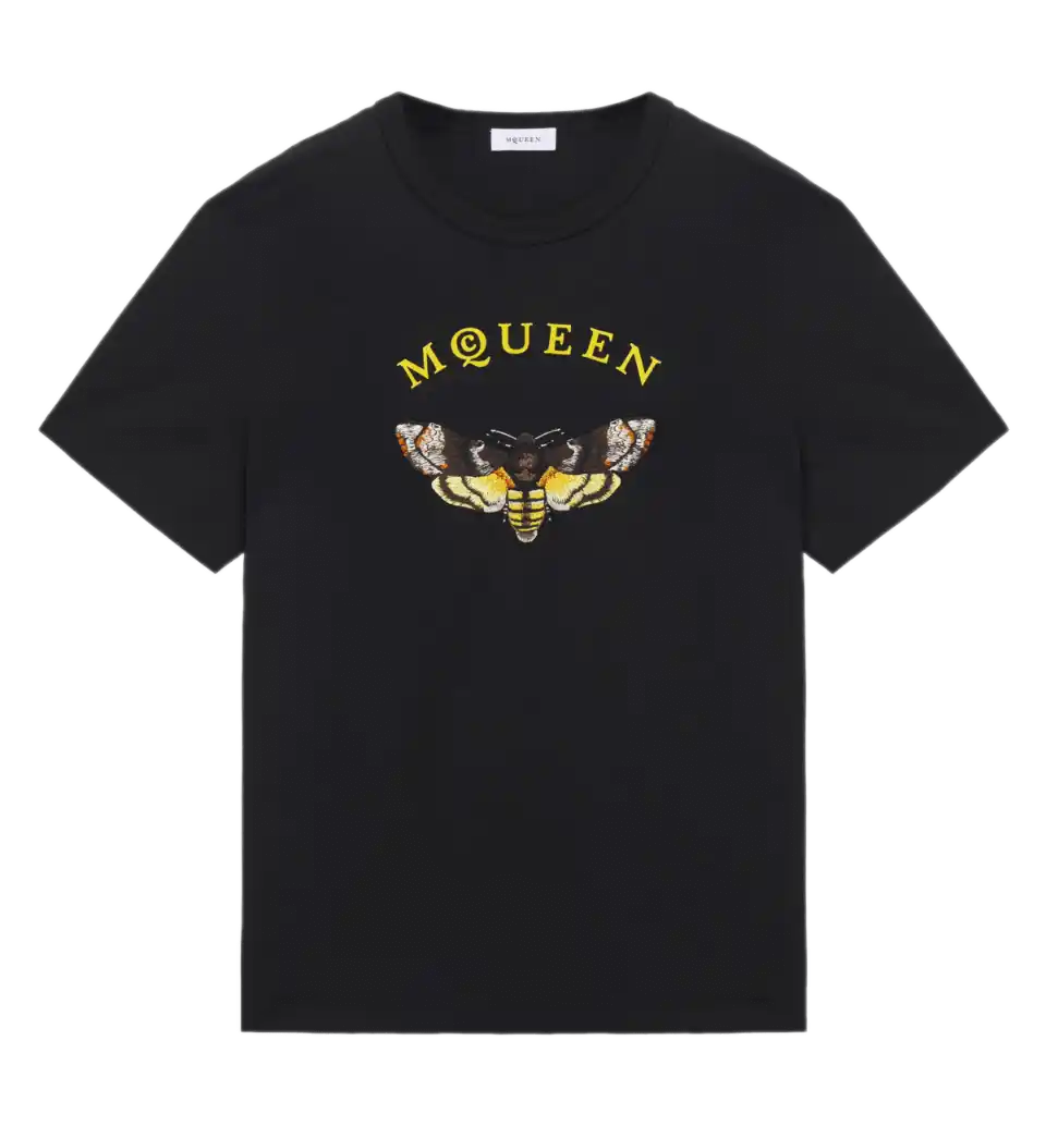 McQueen Moth Embroidery Logo T-shirt - Black/Yellow
