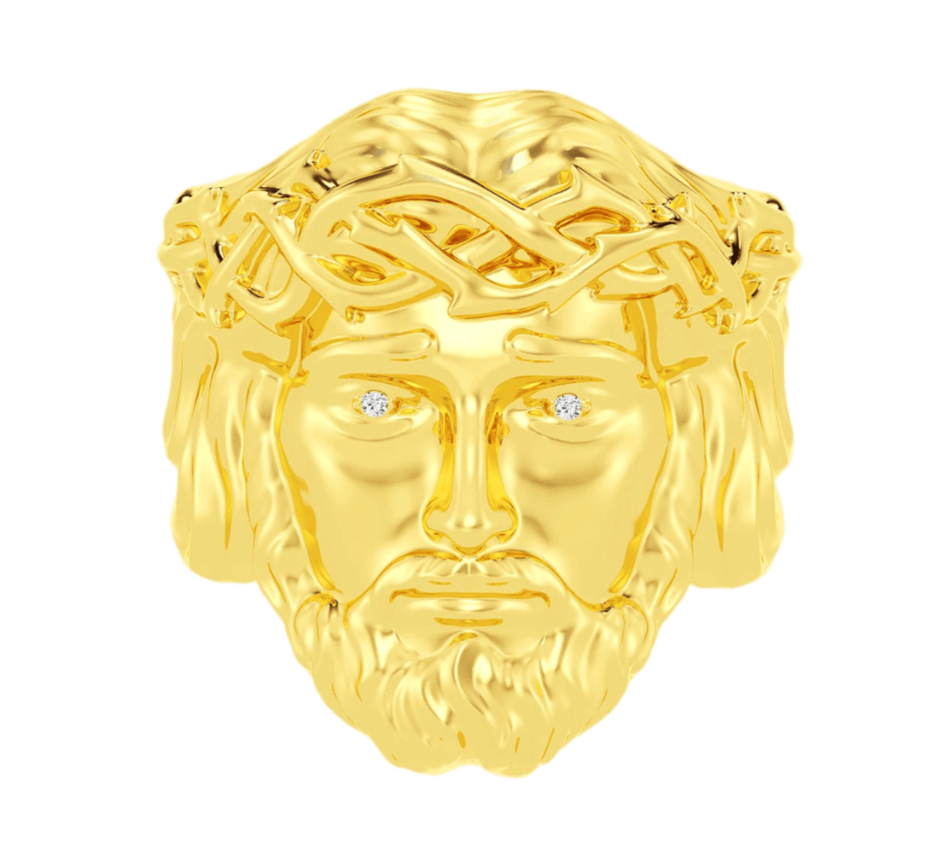 Jesus Diamond Ring 14k Solid Yellow Gold 0.02ctw