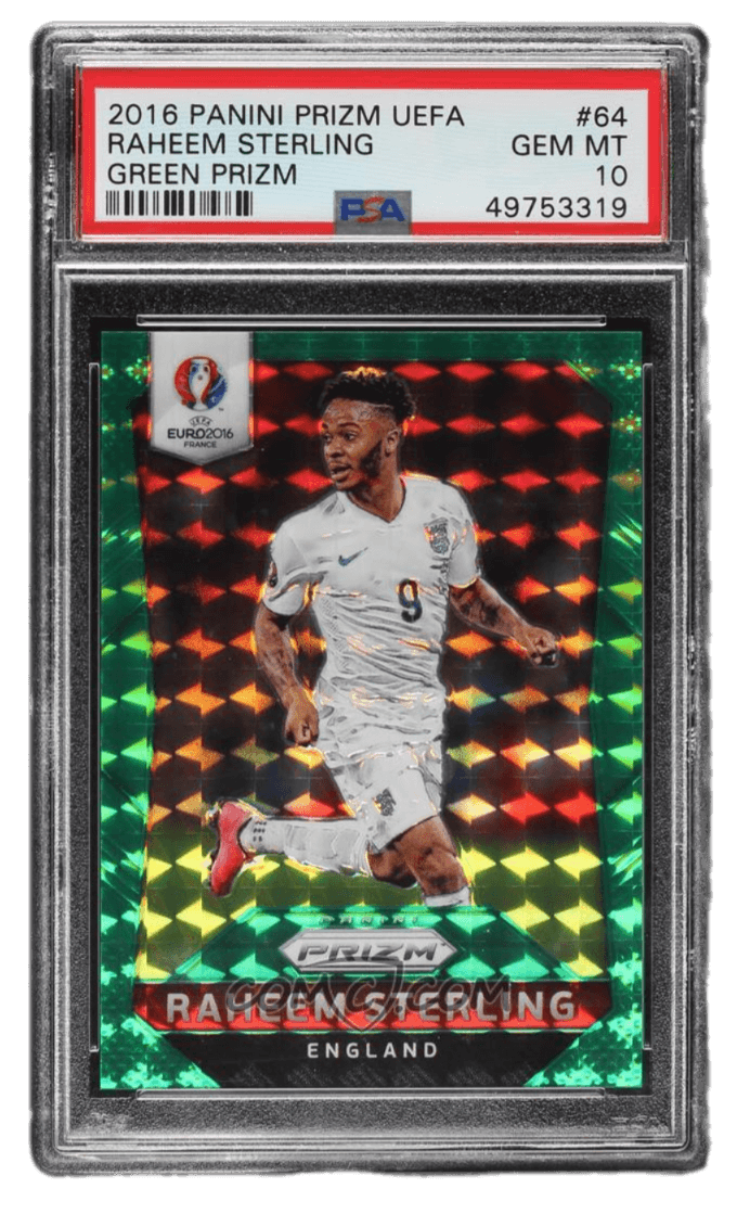 2016 Panini Prizm UEFA Euro - Green Prizm #64 - Raheem Sterling /5 PSA 10