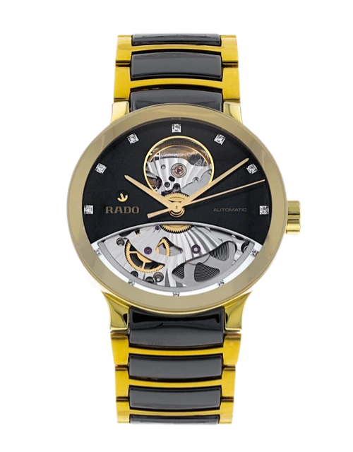 Rado Centrix Black Diamond Dial -33mm, Yellow Gold Plated (2017)