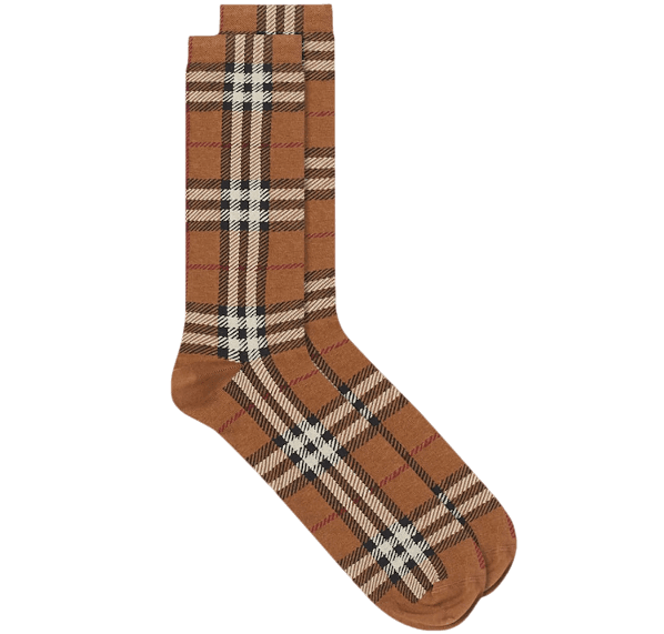 Burberry Cotton Cashmere Check Socks Men's - Birch Brown