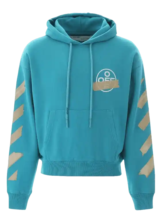 Off-White Tape Diag Arrows Hoodie - Petrol Blue/Beige