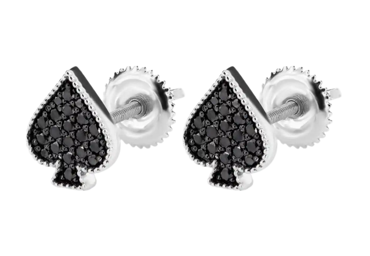 Spade Playing Card Diamond Stud Earrings 14k Solid White Gold 0.30ctw