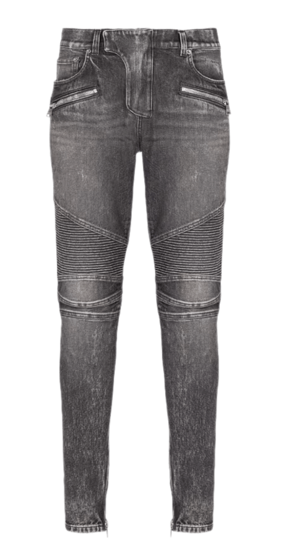 Balmain Slim-fit Biker Trousers in Denim - Grey