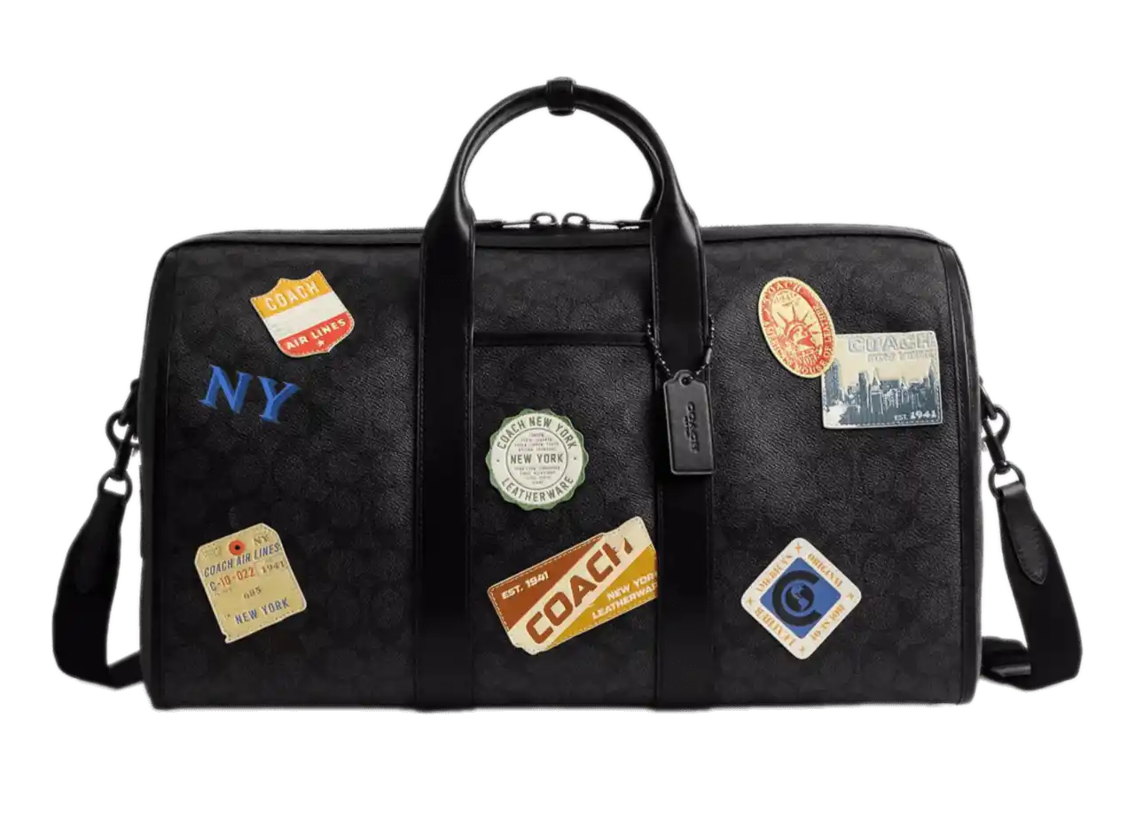 Coach Gotham Duffle Bag 45 In Signature Canvas With Patches - Charcoal Multi