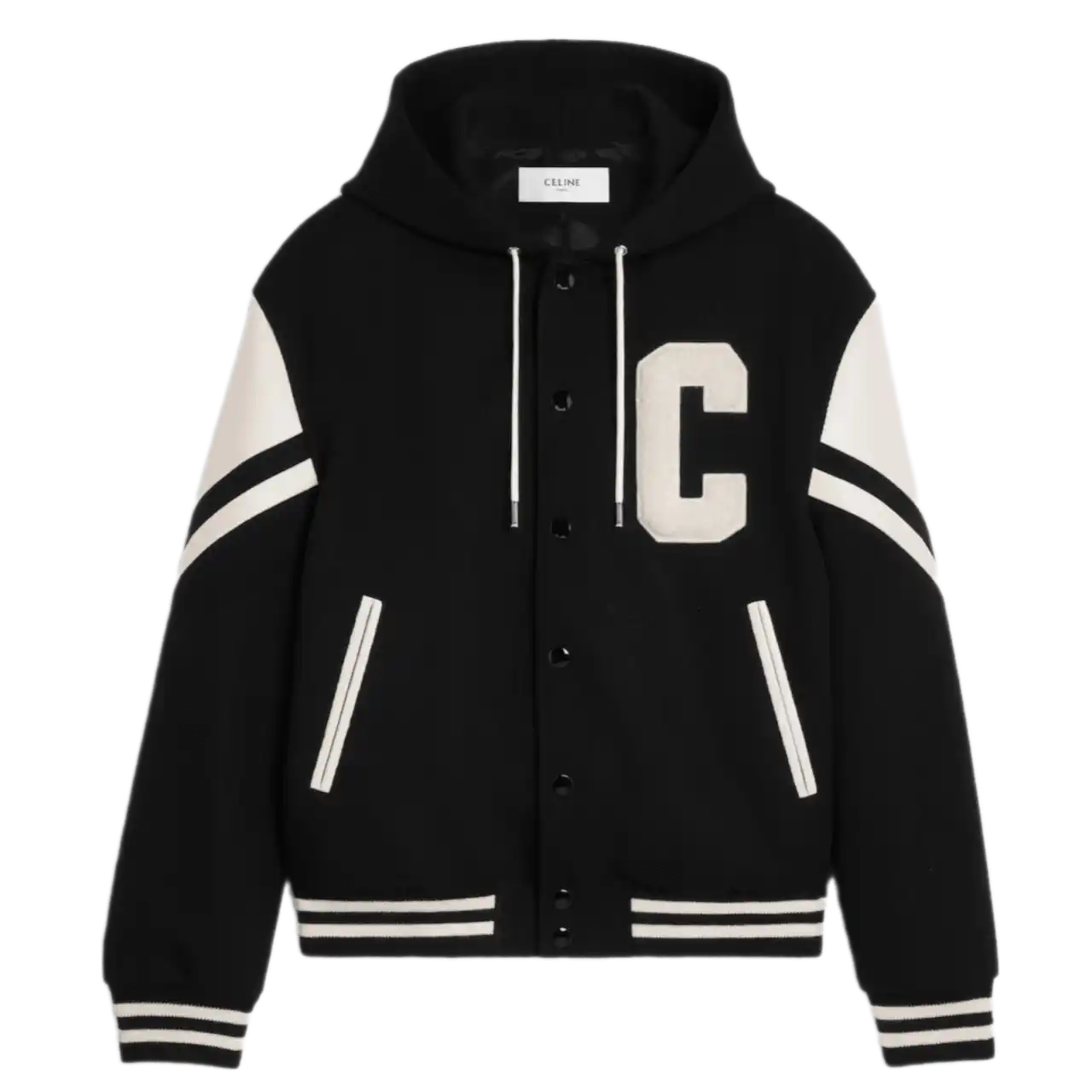 Celine Hooded Jackson Teddy Jacket In Textured Wool - Black