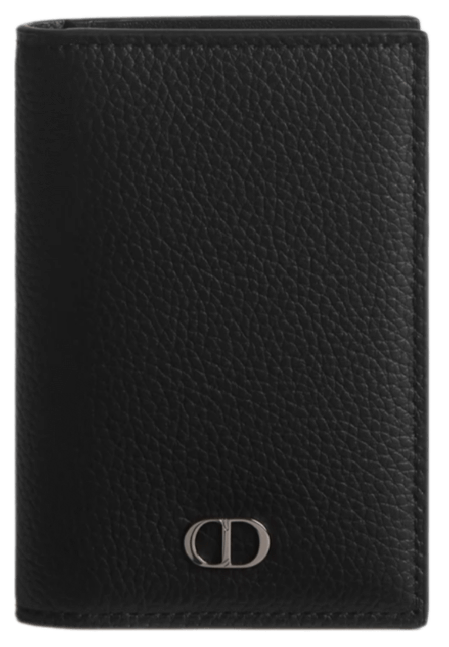 CD Icon Bifold Card Holder - Black Grained Calfskin