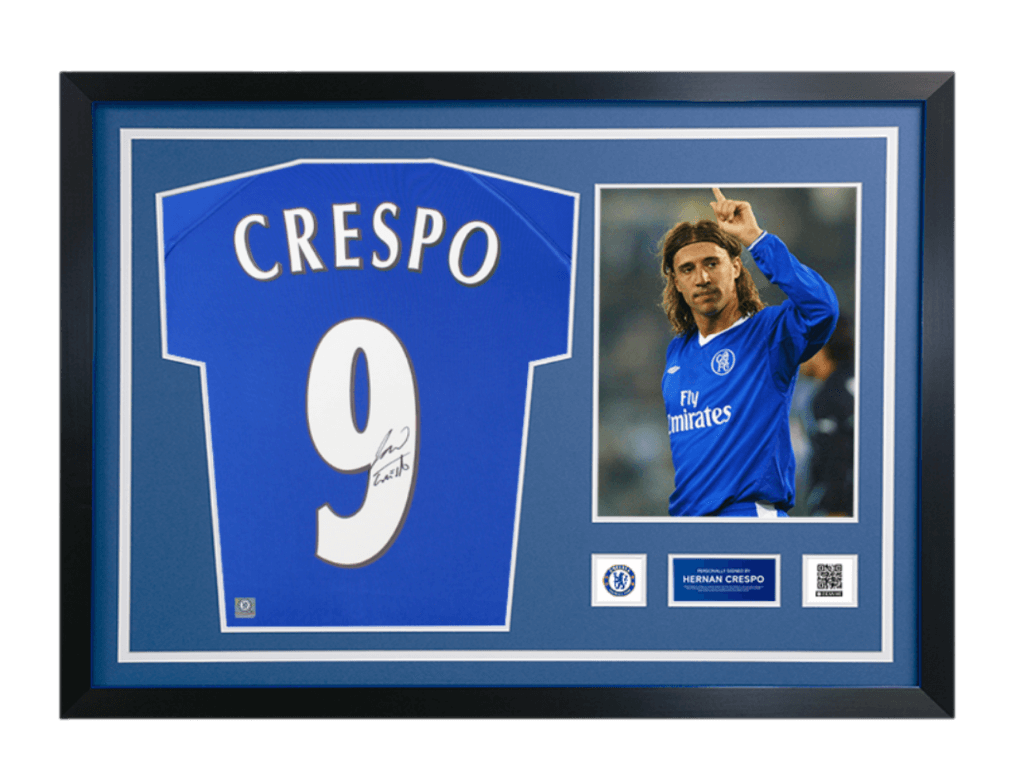 Hernan Crespo Official Chelsea FC Signed and Framed 2000 Home Shirt