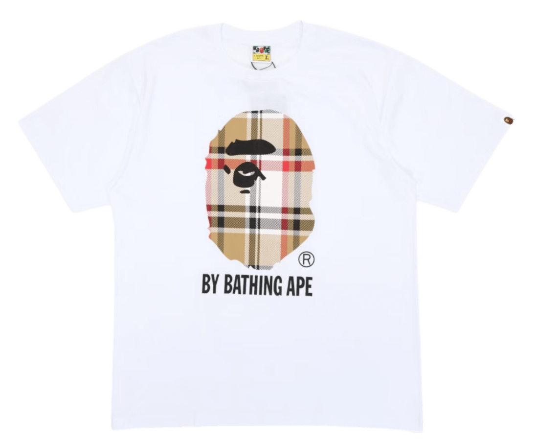 BAPE A Bathing Ape Check by Bathing Tee - White/Beige