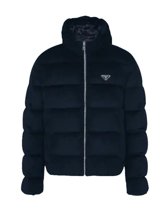 Prada Cropped Corduroy Down Jacket - Blue
