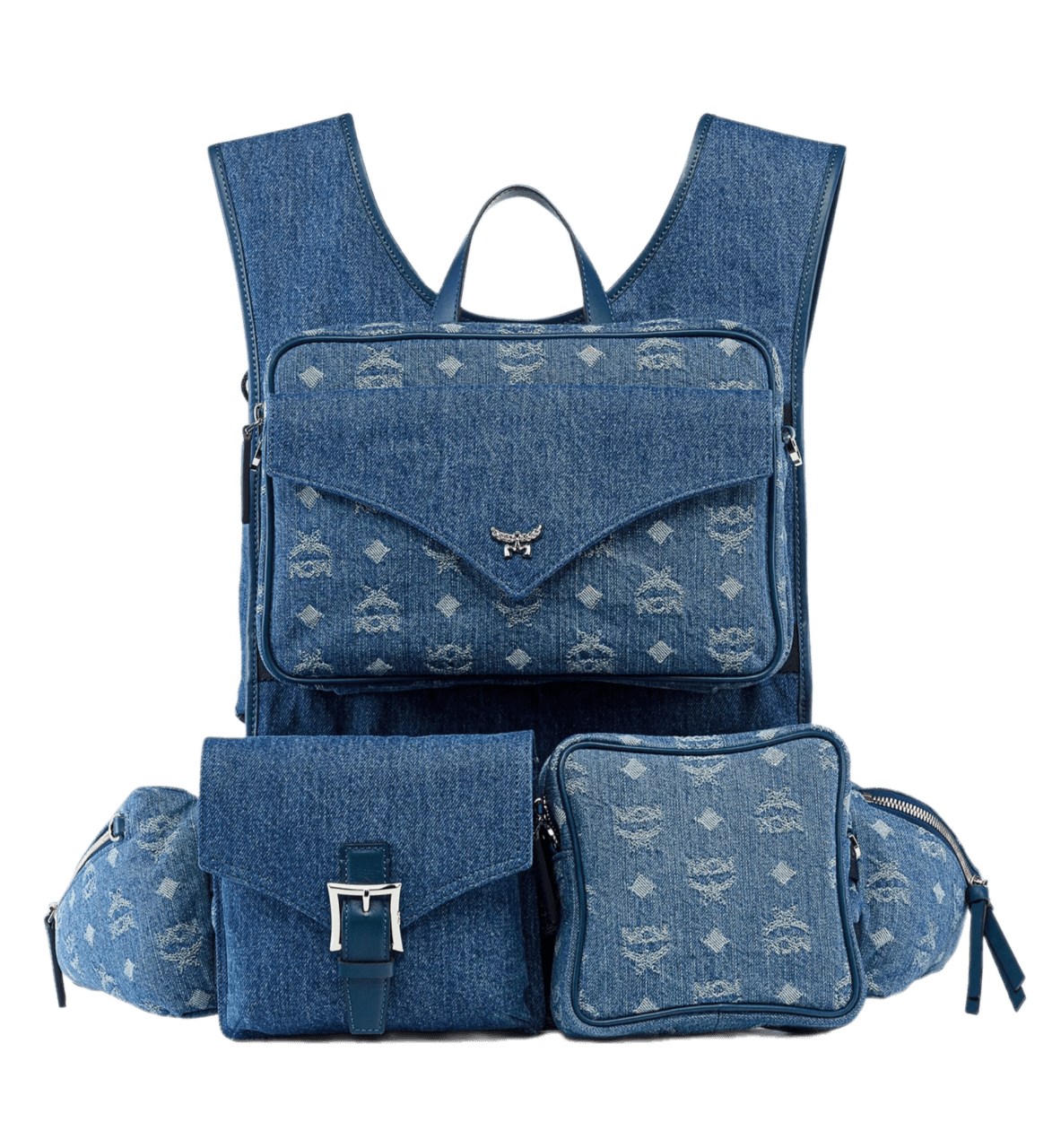 MCM Aren Multi-Backpack in Monogram Denim Jacquard - Denim Blue