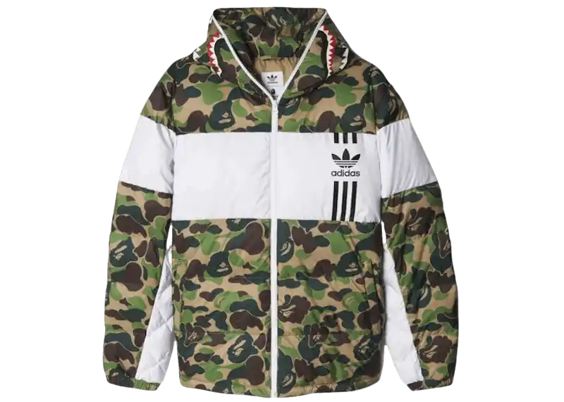 BAPE X adidas ABC Camo Firebird Shark Puffer Jacket - Green