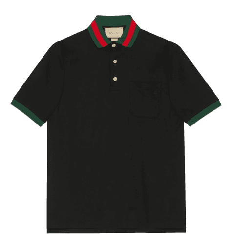 Gucci Cotton Piquet Polo With Web Colar - Black