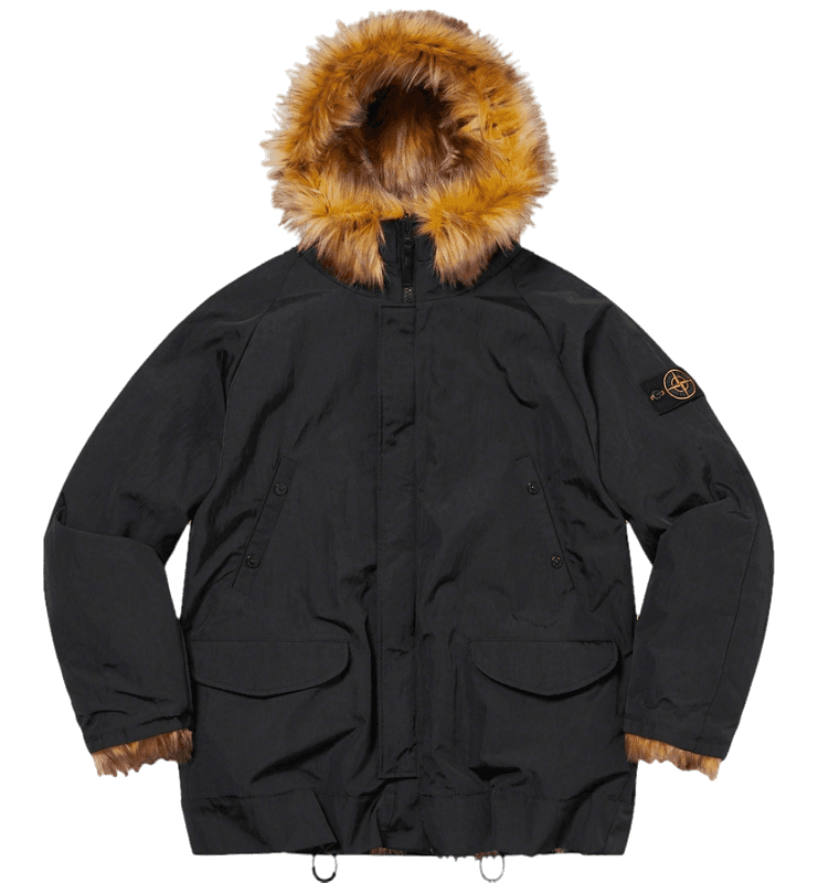 Supreme Stone Island Formula Steel Reversible Faux Fur Parka - Black