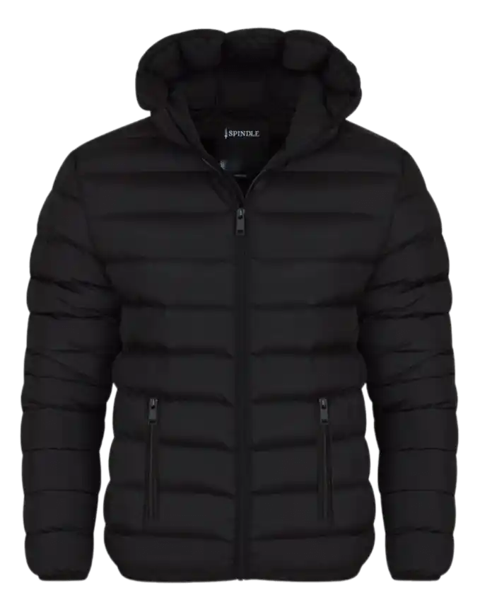 Spindle Mens Plain Black Hooded Padded Quilted Puffer Jacket