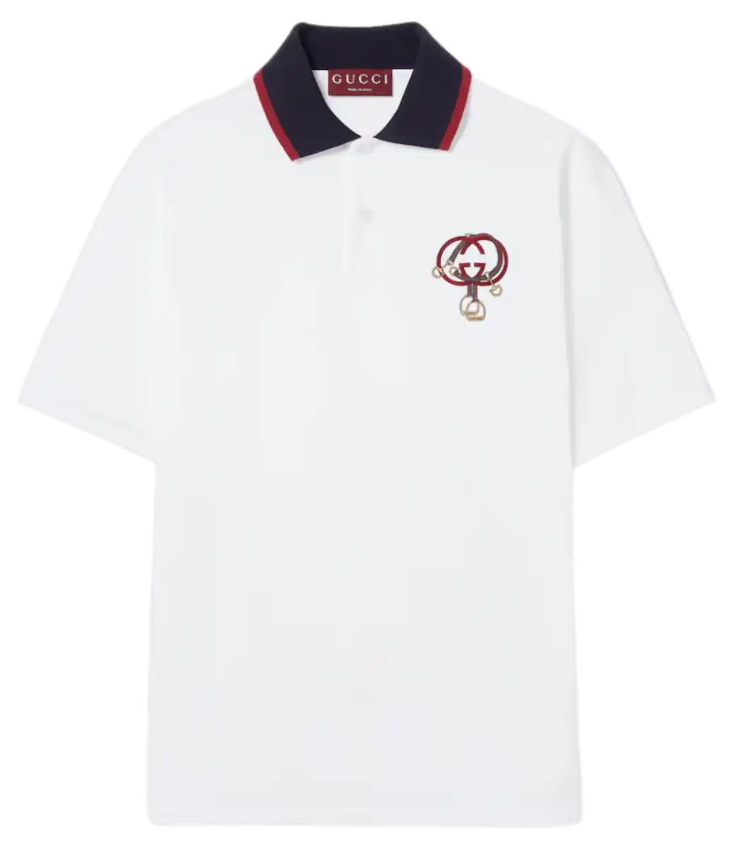 Gucci Cotton Piquet Polo Shirt with Embroidery - White