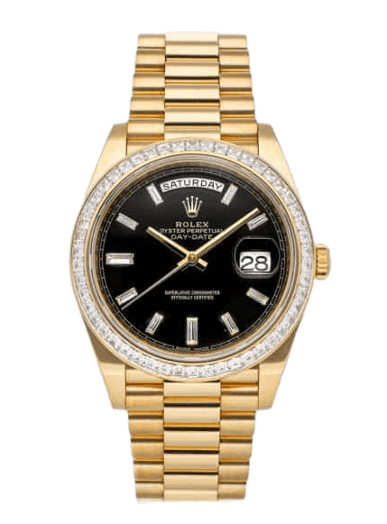 Rolex Day-Date Black Diamond Dial - 40mm, Yellow Gold, Diamond Bezel