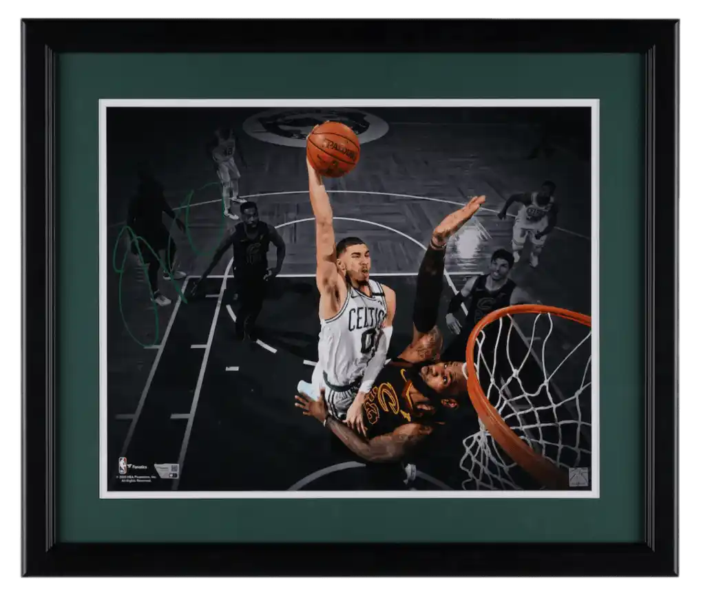 Jayson Tatum Boston Celtics Autographed Framed 16" x 20" Horizontal Spotlight Dunk vs. Lebron Photograph