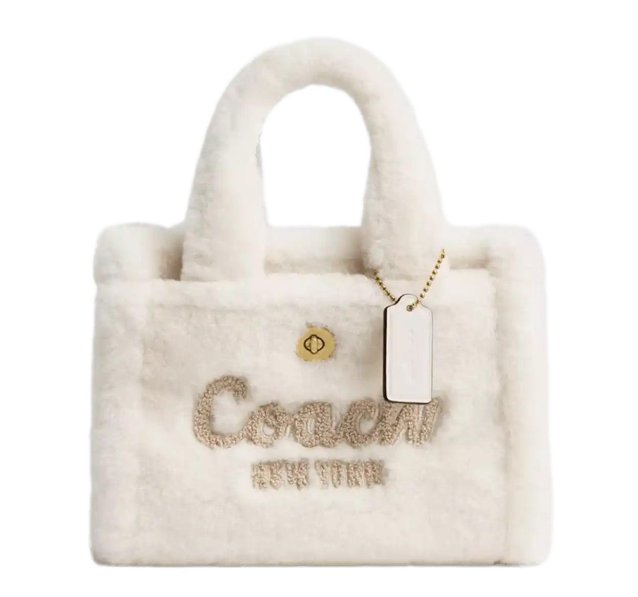 Coach Cargo Tote Bag 20 In Shearling - Brass/Chalk
