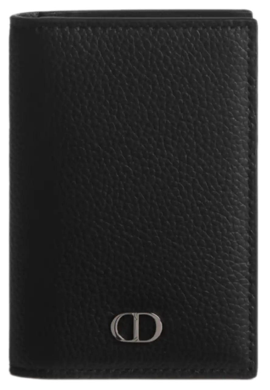 CD Icon Bifold Card Holder - Black Grained Calfskin