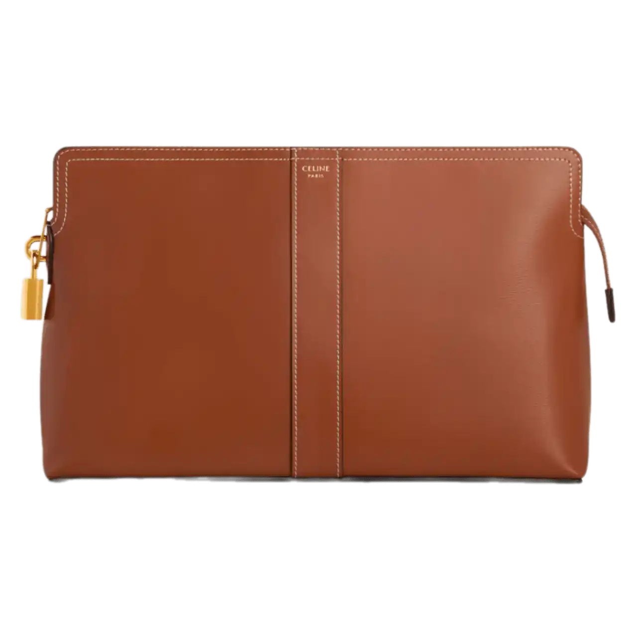 Celine Lock Toiletry Pouch In Shiny Calfskin - Tan