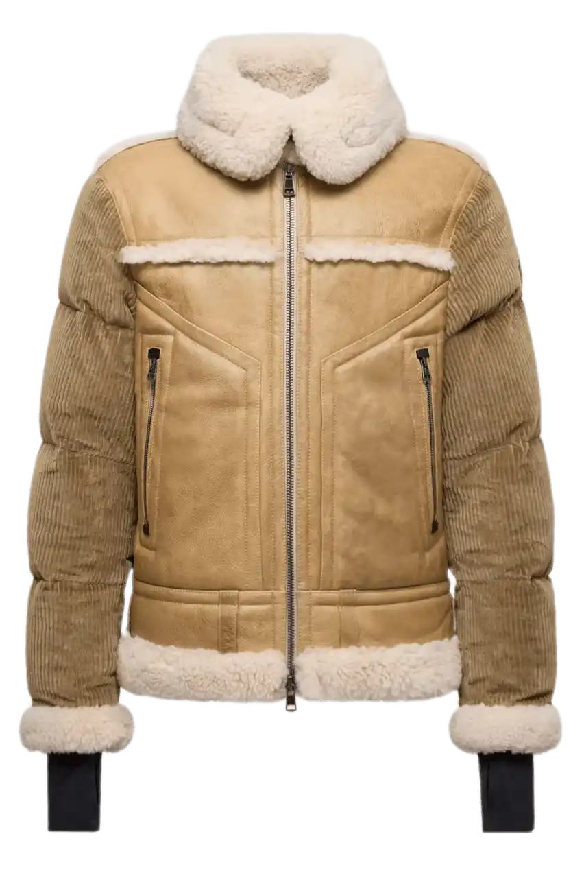 Moncler Argens Leather & Shearling Short Down Jacket - Beige