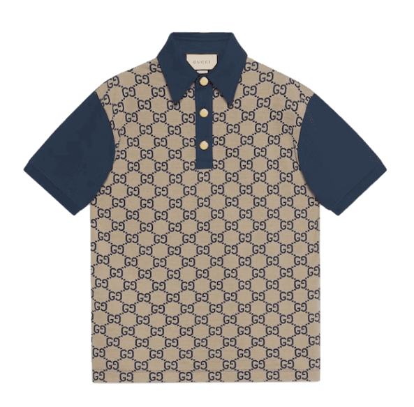Maxi GG Silk Cotton Polo - Beige and Blue