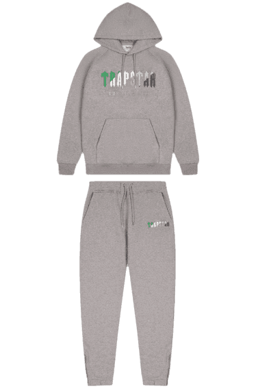 Trapstar Chenille Decoded Hooded Tracksuit - Grey/Green Bee AW22 Edition
