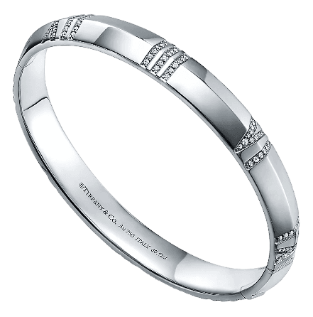 Tiffany X Closed Wide Hinged Bangle - 18K White Gold With Diamonds