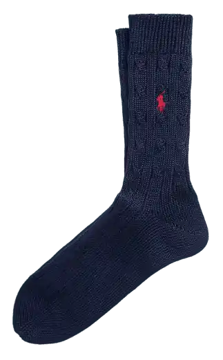 Ralph Lauren Cable-Knit Cotton-Blend Crew Socks - Navy