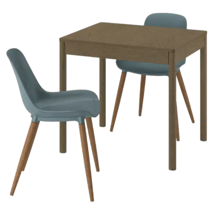 TONSTAD / GRÖNSTA Table and 2 Chairs - Brown Oak Vaneer/Gray-turquoise