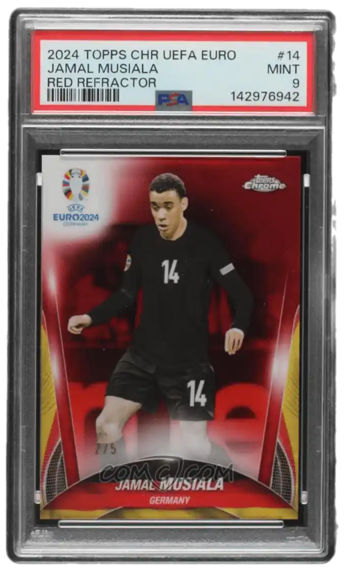 2024 Topps Chrome UEFA Euro - Red Refractor #14 - Jamal Musiala /5 PSA 9