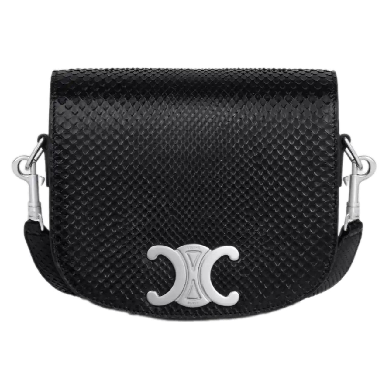 Celine Small Besace Strap Triomphe In Pyton - Black