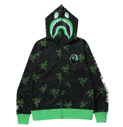 BAPE x Razer Neon Camo Shark Full Zip Hoodie - Black Green